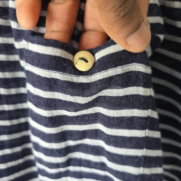 J Crew Sheeer Blouse  Medium Women Navy Blue White Striped Cotton See Thru - Picture 7 of 13